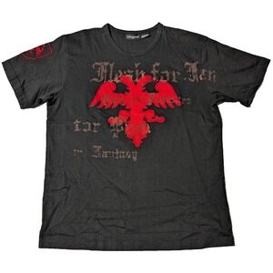 GUIDE LONDON Men Large Black Cotton Embellished Graphic Print T-Shirt EUC